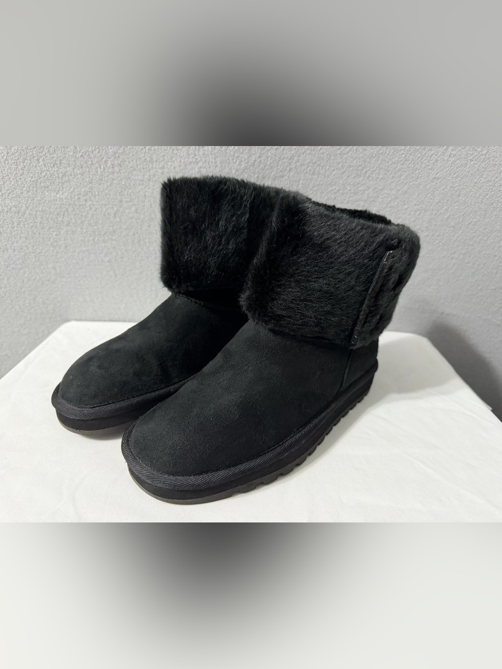 Skechers Australia Ankle Boots s8 Women’s Black Suede Faux Fur Cuff Lined